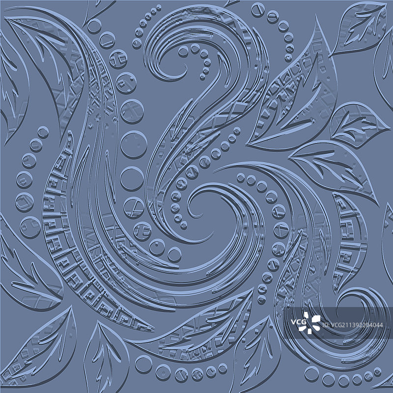 带纹理的蓝色浮雕3D无缝花卉图案图片素材