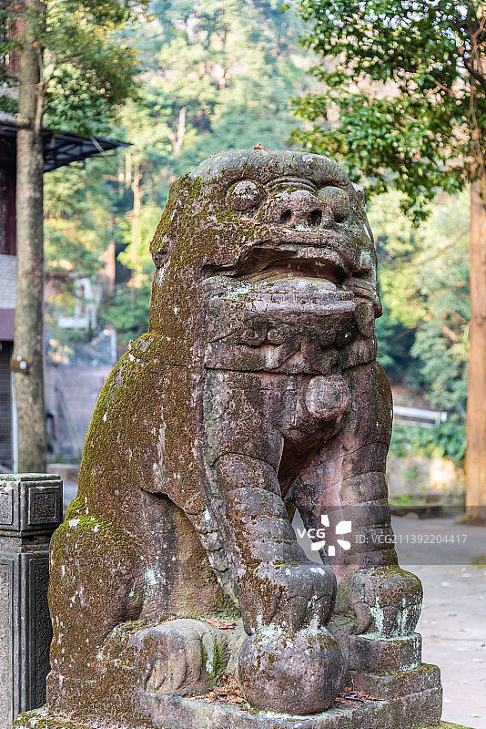 中国四川雅安金凤寺的石狮子图片素材