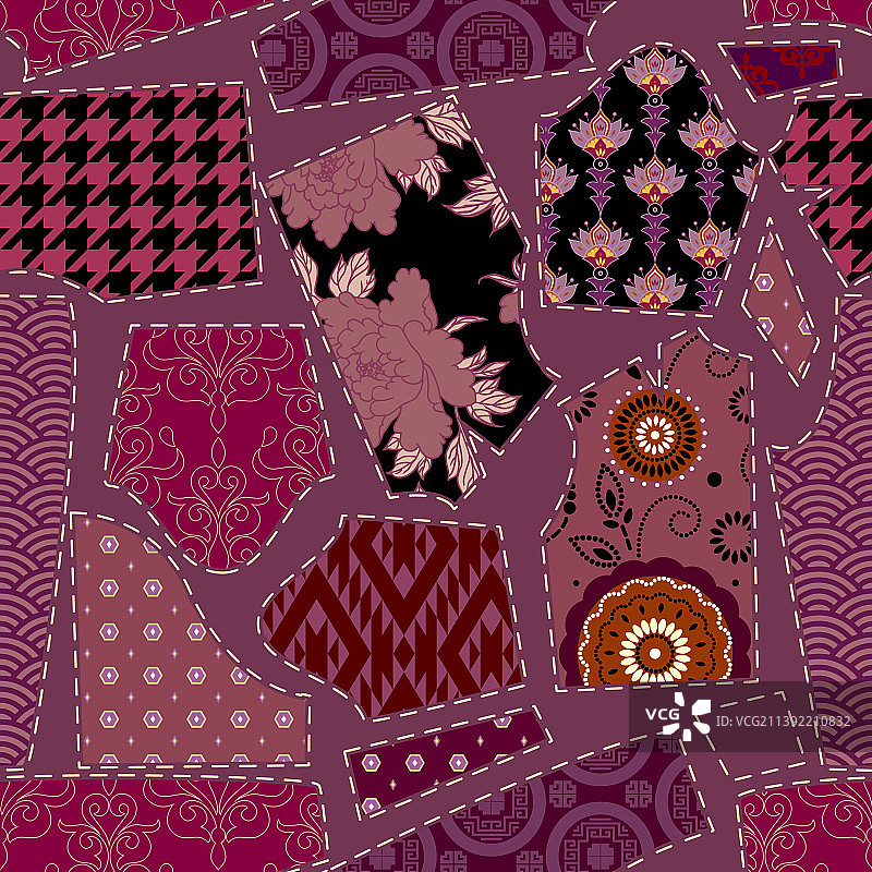 拼布织物图案无缝绗缝图片素材