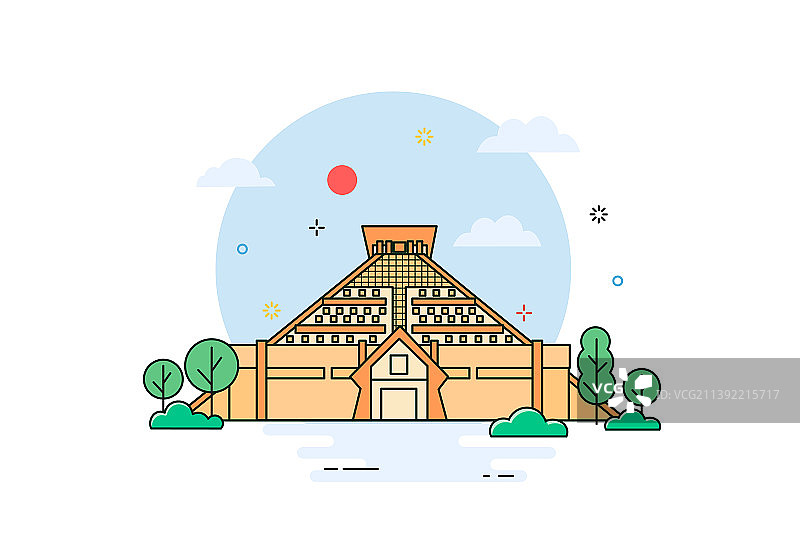 河南博物院建筑线条风插画图片素材