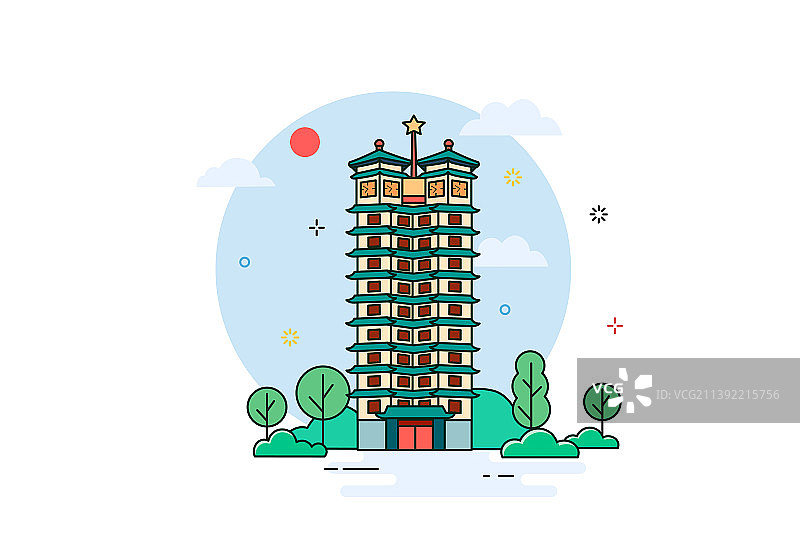 郑州二七纪念塔线条风插画图片素材