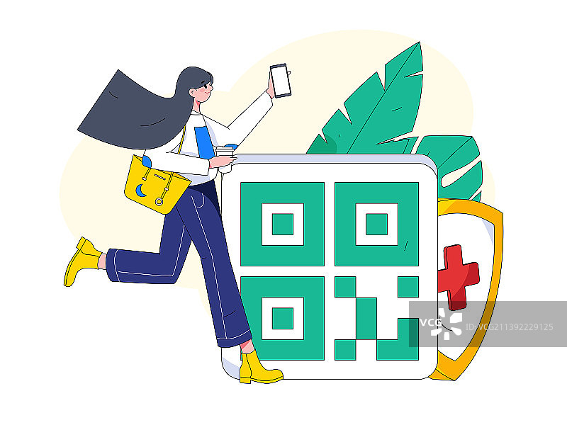 孟菲斯绿码医生防疫抗疫扁平矢量概念运营插画图片素材