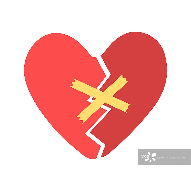 撕成两半并用补丁粘合的红色心图片素材