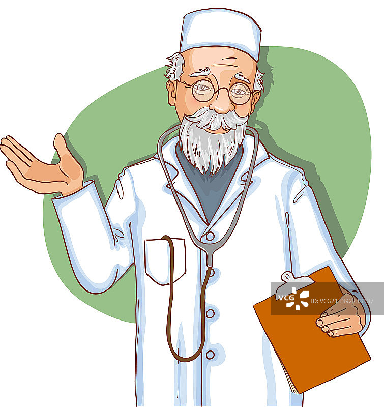 带听诊器和日记本的老医生图片素材