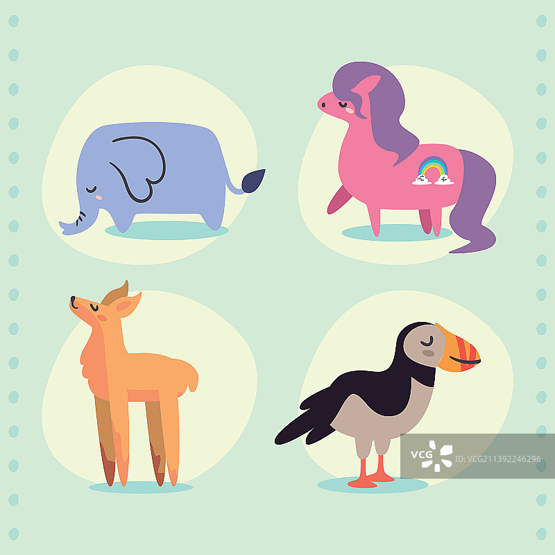 四个可爱的涂鸦动物图片素材