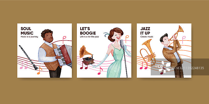 水彩爵士音乐banner模板图片素材