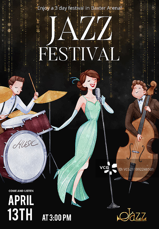 水彩爵士音乐概念海报模板图片素材