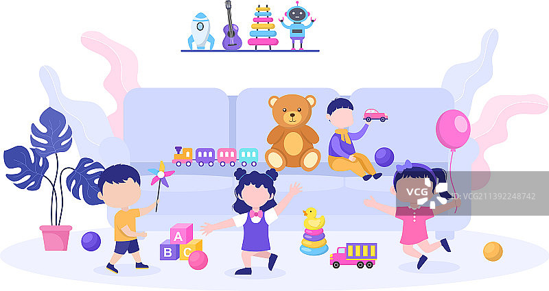 可爱的孩子们玩各种玩具图片素材