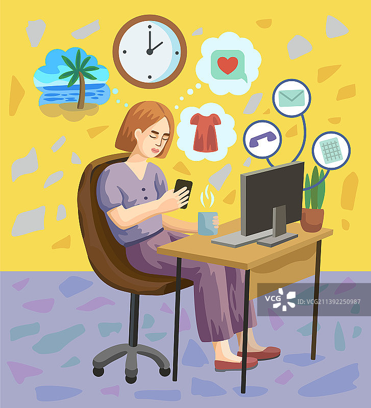 在办公室里做梦的年轻漂亮女人图片素材