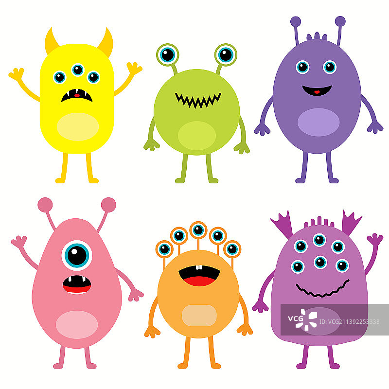 彩色圆形怪物剪影图标图片素材