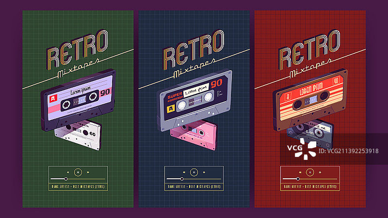 含旧录音带的复古混音带海报图片素材
