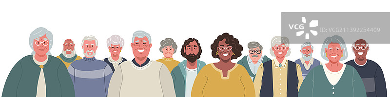 一群面带微笑的不同老年人图片素材
