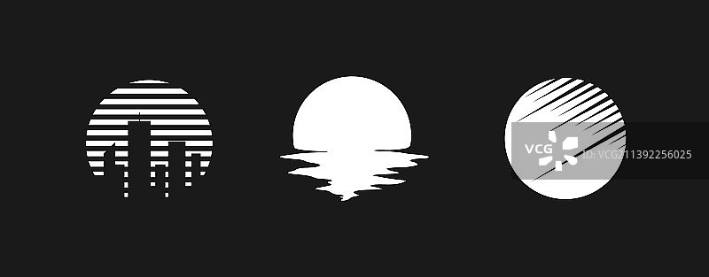 复古未来主义日落设计元素合集图片素材