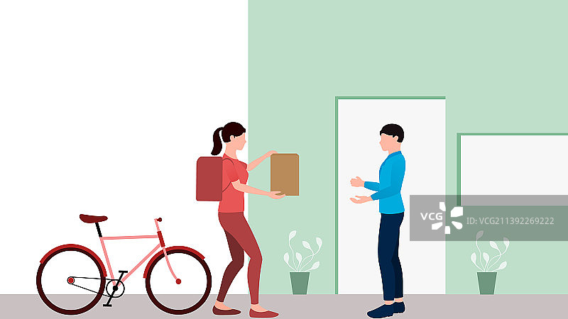 女人骑自行车为顾客送包裹图片素材