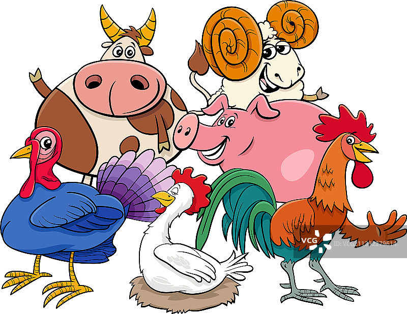 卡通农场动物漫画角色群图片素材