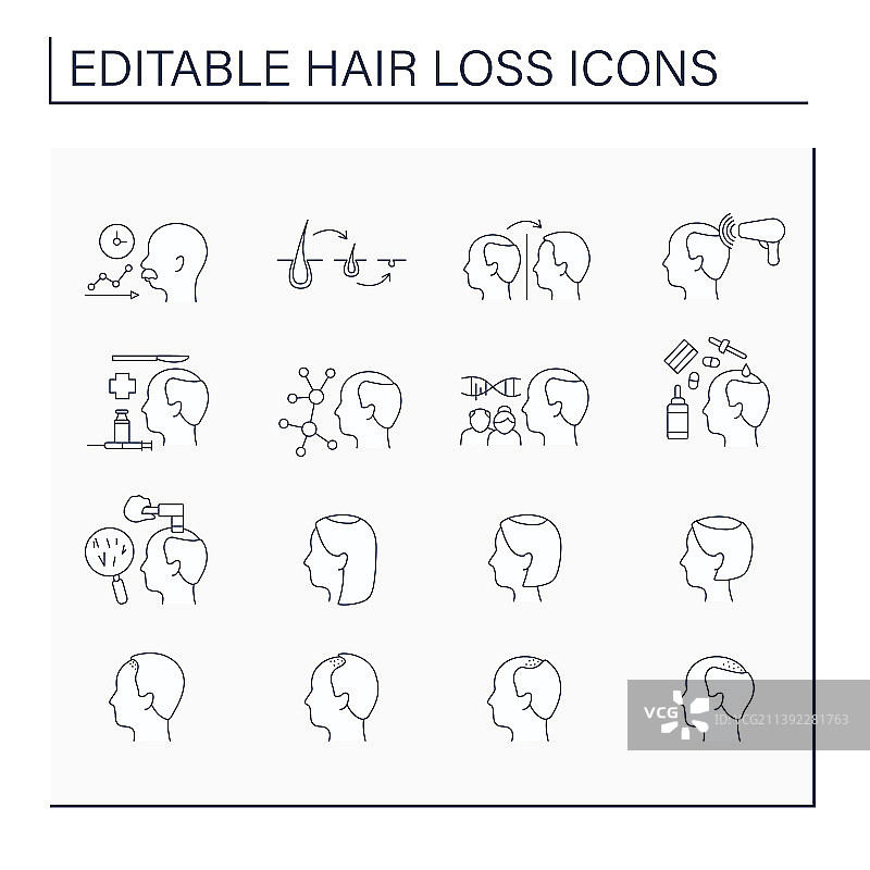 脱发线性图标集图片素材
