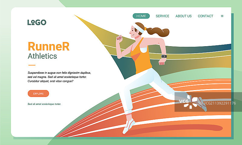 女子运动员跑步的现代着陆页图片素材