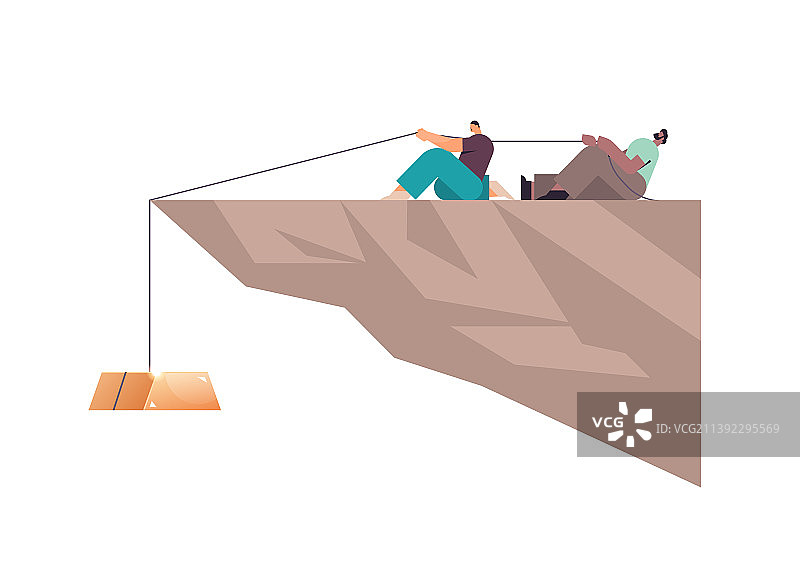 不同种族的商人拉出金条图片素材