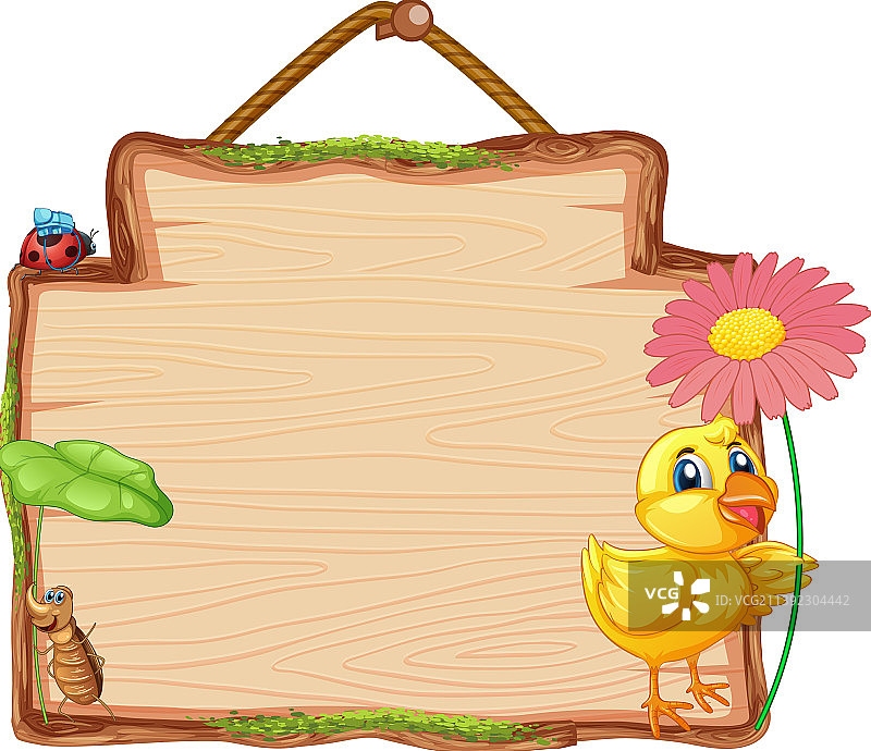 带小鸡的空白木制标牌图片素材