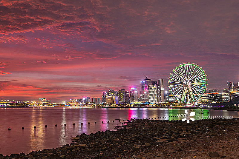 深圳欢乐港湾湾区之光世纪晚霞图片素材