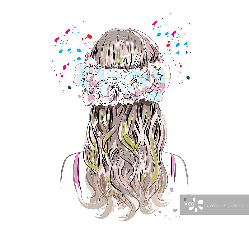 水彩女性头发图片素材