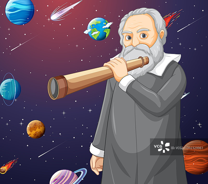 卡通风格的伽利略·伽利雷肖像图片素材