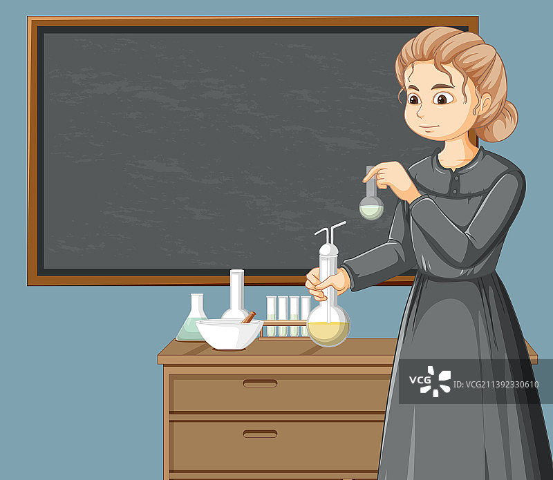 居里夫人的卡通风格肖像图片素材