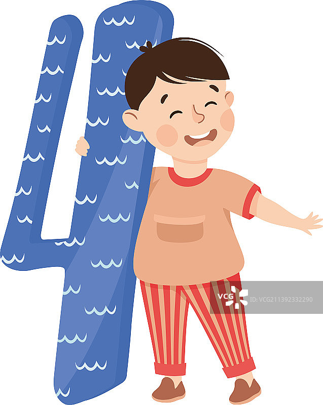 拿着巨大数字四的小男孩图片素材