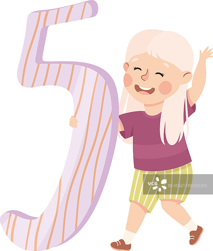 小女孩与巨大的数字5图片素材