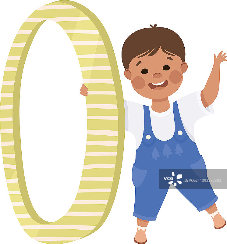 拿着巨大数字“0”的小男孩图片素材