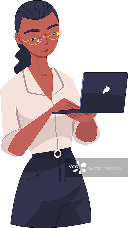 holding laptop的年轻女商人图片素材