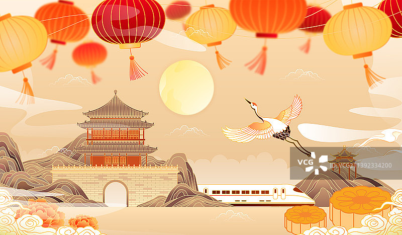 中秋节灯会矢量插画图片素材
