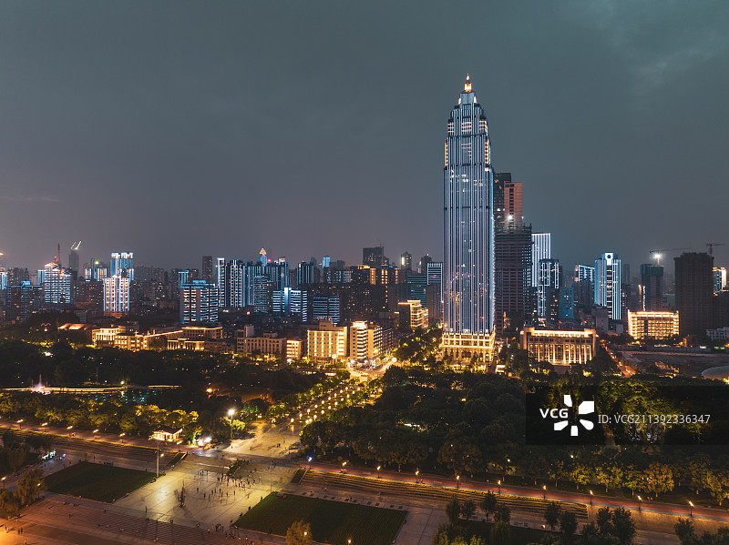 武汉汉口江滩航拍夜景风光图片素材