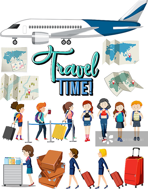 旅行物品和旅行者收藏套装图片素材