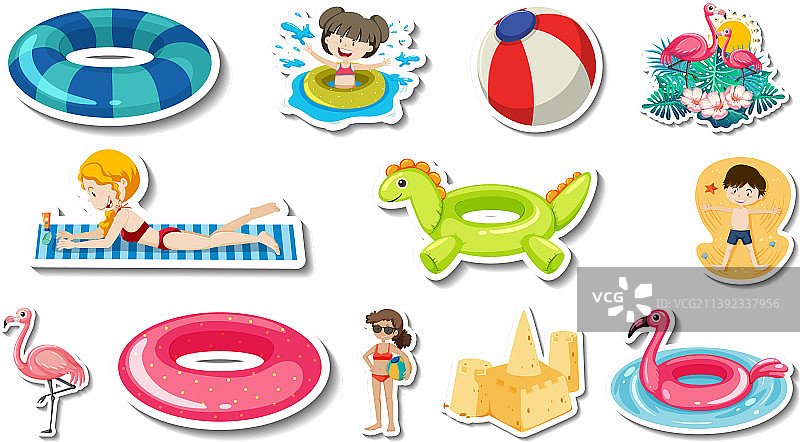 夏季海滩物品和儿童图片素材