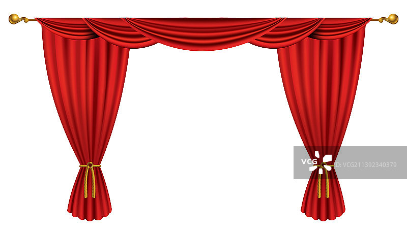 逼真剧院红色丝绸窗帘图片素材