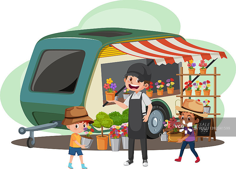 带有汽车后备箱销售的跳蚤市场概念图片素材