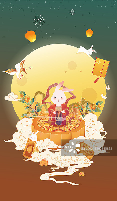 中秋玉兔插画图片素材