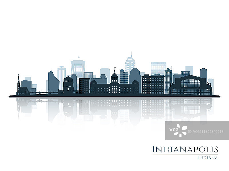 印第安纳波利斯天际线剪影与倒影图片素材