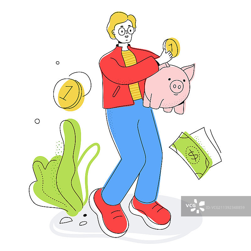 金融投资和储蓄：彩色扁平风格图片素材
