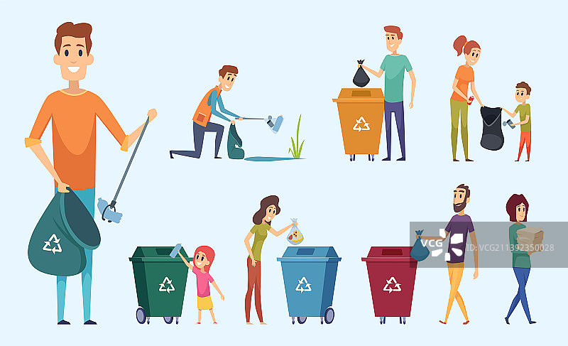 人们进行垃圾分类回收，保护环境图片素材