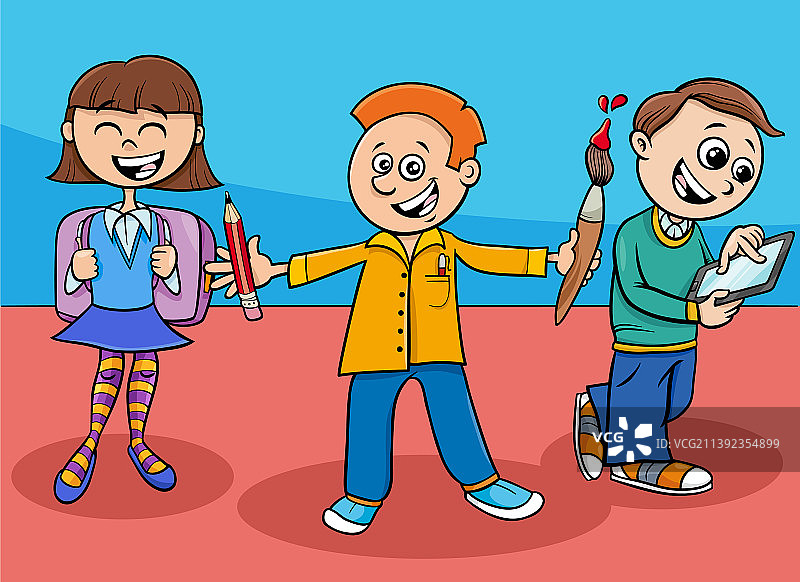 卡通小学生或青少年学生角色图片素材