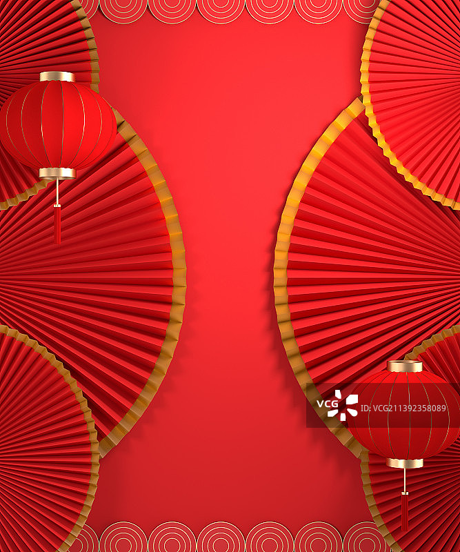 3d渲染的中国风折扇剪影背景图片素材
