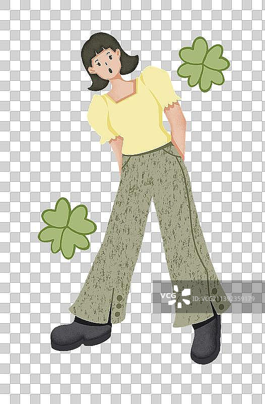 日常扁平风穿搭手绘单人活力女孩站姿插画素材图片素材