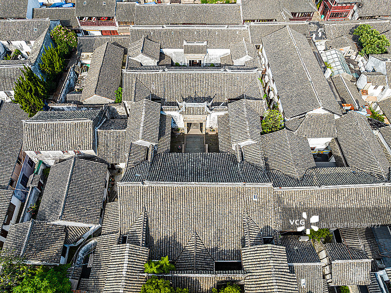 江苏苏州周庄航拍，沈厅图片素材