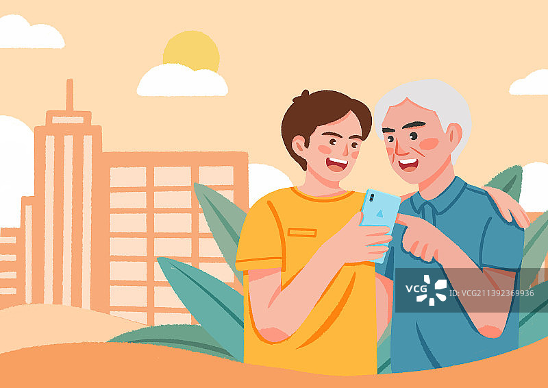 儿子在教父亲如何用手机图片素材