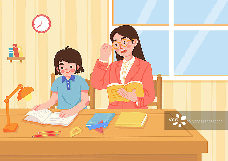 家庭辅导，家长辅导孩子作业，家教老师图片素材