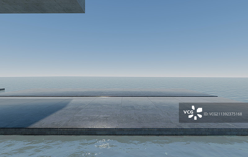 三维渲染海边混凝土结构建筑图片素材