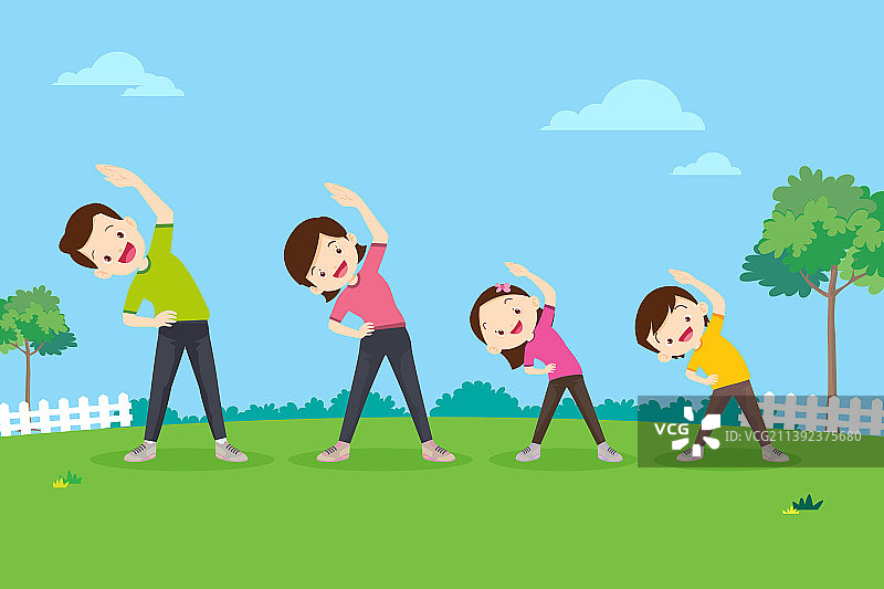 家人和孩子一起做运动图片素材