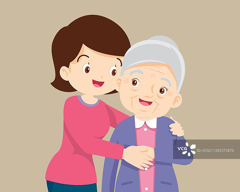 快乐的成年女儿拥抱年老的母亲图片素材